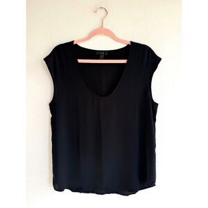 J. Crew Scoop U Neck Cap Sleeve Relaxed Chiffon Shell Top in Black 10 Medium